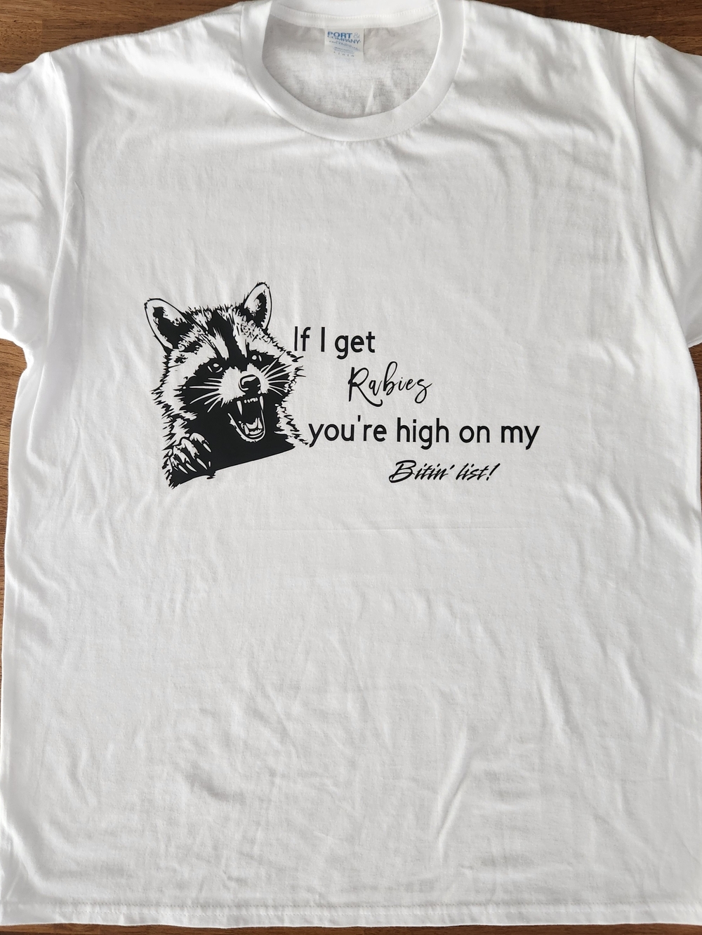 White Graphic T-Shirt with Black Raccoon Print